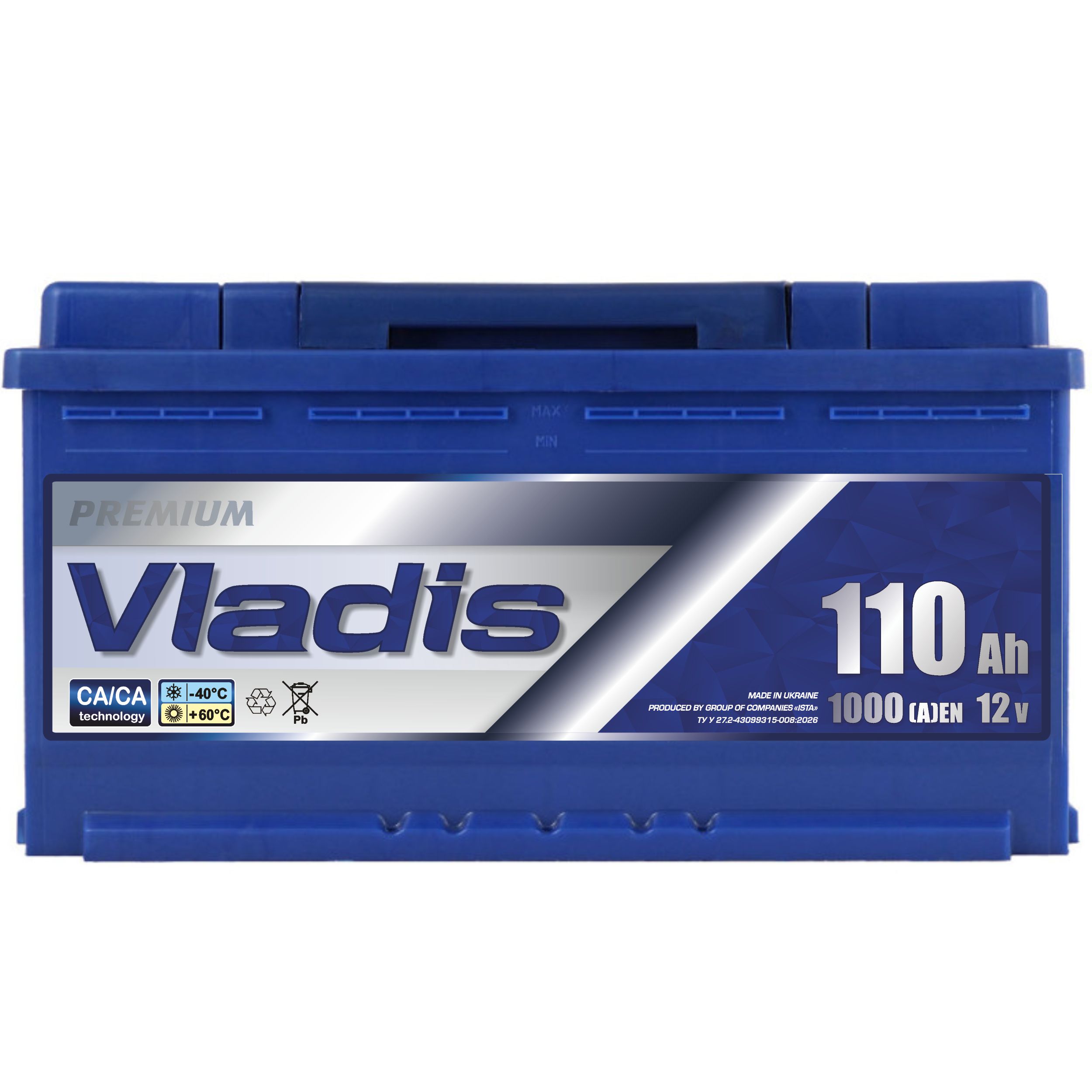 Акумулятор VLADIS PREMIUM 6СТ - 110Аh, 1000A, плюс справа (R+), 353x175x190мм